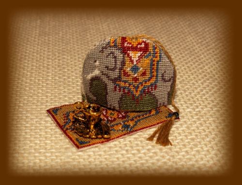 Dollhouse needlepoint 'Elephant' teacosy and tray cloth set