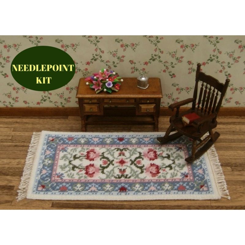 Shaby floral Delicate 12th scale Dollhouse Carpet with floral print French style Carpet Dollhouse miniature 6 scale Doll Furniture Pukifee