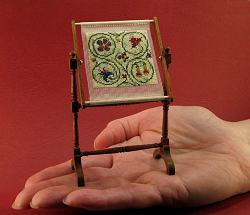 Dollhouse needlepoint tutorial - the completed needlework stand