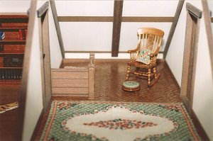 "Barbara (green)" dollhouse needlepoint large carpet, footstool and cushion