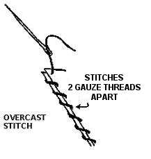 Miniature needlepoint tutorial - stitch the two halves together using overcast stitch