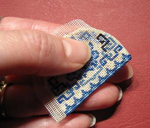 Miniature needlepoint tutorial - fold back the seam allowance