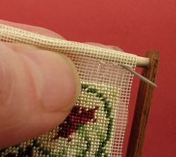 Dollhouse needlepoint tutorial - make two or three running stitches
